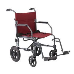 Medline Basic Steel Transport Chair, Gray Frame/Burgundy Upholstery, 1 EA (MDS808210KDR)