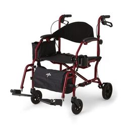 Medline Translator Combination Transport Chair and Rollator, 18" Wide Seat, Red, 1 EA (MDS808200TRR)