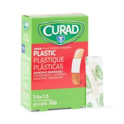 Curad Plastic Adhesive Bandage, 3/8" x 1.5", 100 Bandages/Box, 100/BX (NON25509Z)