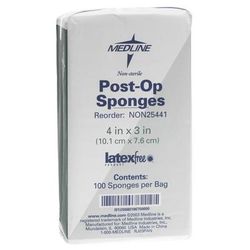 Medline Nonsterile Post-Op Top Sponge Gauze Pads, 4" x 3", 100/Pack, 2000/CS (NON25441)