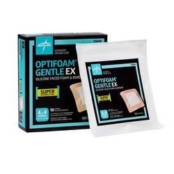 Medline Optifoam Gentle EX Bordered Foam Dressing in Educational Packaging, 4" x 4", 10/BX (MSCEX44EPZ)