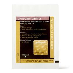 Medline Optifoam Gentle Foam Wound Dressing with Silicone Adhesive Border, 3" x 3" in Educational Packaging, 1 EA (MSC2033EPH)
