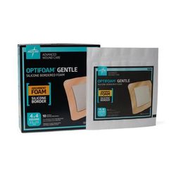 Medline Optifoam Gentle Foam Wound Dressing with Silicone Adhesive Border, 4" x 4" in Educational Packaging, 100/CS (MSC2044EP)