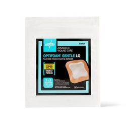 Medline Optifoam Gentle Silicone-Faced Foam Dressing with Liquitrap Super Absorbent Core, 3" x 3", in Educational Packaging, 1 EA (MSC2333EPH)