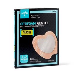 Medline Optifoam Gentle Silicone-Faced Foam Dressing in Educational Packaging, Sacrum, 7" x 7" (17.8 x 17.8 cm), 5/BX (MSC2177EPZ)