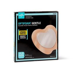 Medline Optifoam Gentle Silicone-Faced Foam Dressing with Liquitrap Super Absorbent Core, 7" x 7", Sacrum, in Educational Packaging, 5/BX (MSC2377EPZ)