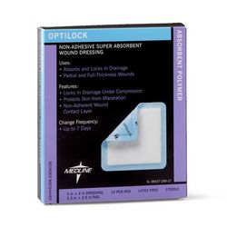 Medline OptiLock Nonadhesive Super Absorbent Wound Dressings, 4" x 4", in Educational Packaging, 100/CS (MSC6444EP)
