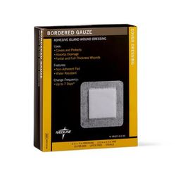 Medline Sterile Bordered Gauze Adhesive Island Wound Dressing, 4" x 4" with 2.5" x 2.5" Pad, 150/CS (MSC3244)