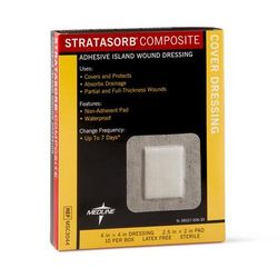 Medline Stratasorb Composite Adhesive Island Wound Dressings, 4" x 4", 10/BX (MSC3044Z)