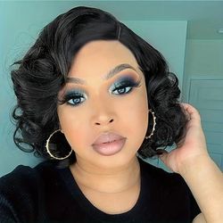 "TEMU Chic 8" Deep Wave Curly Hair Wig For Women - Heat Resistant Synthetic Fiber, 180% Density, Ideal For Daily Use & Halloween Parties"