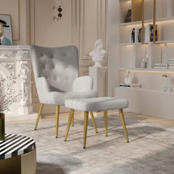 Chaise longue moderne avec repose-pieds, dossier haut et accoudoirs, chaises confortables et uniques, adaptée au salon, laine d'agneau