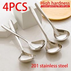 TEMU 4 Stainless Steel Soup Spoons, Large Head, Thickened Long Handle, Suitable For Kitchen, Soup Hot Pot Spoon, Restaurant, Food Truck Tableware, Happy Eid, Happy Valentine's Day