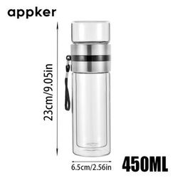 TEMU Appker 1pc Glass Water Bottle With Tea Infuser, Travel Infuser Water Bottle With Tea Filter, Tea And Water Bottle For (silvery), Appker