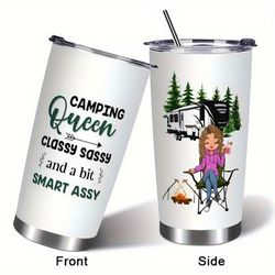 "TEMU 20oz Stainless Mug - "" Fun Printed Tumbler With Lid & Straw, Keeps Drinks Hot Or Cold, Travel, Coffee, Sports, And Camping, Camping Accessories"