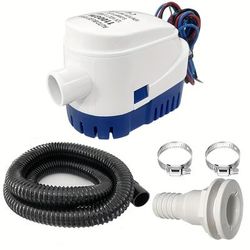 TEMU Cabin Bottom Pump Pipe Kit, 1100gph Electric 12v Automatic Cabin Bottom Water Pump, Cabin Bottom Pump Hose, 2 Stainless Steel Clips And Through-hull Accessories