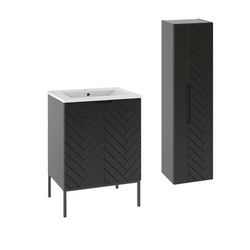 Set di mobili da bagno con lavabo effetto legno nero 60cm