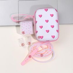 TEMU 6pcs Heart Pattern Eva Cable Management Set, Includes Cable Organizer, Protective Caps, And Storage Pouch For Iphone 20w Fast Charging Cables - No Battery
