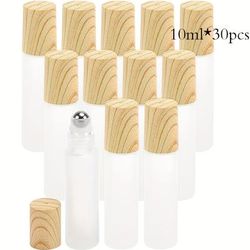 TEMU 30-pack 10ml Glass Rolling Beads Bottles With Stainless Steel Balls, Refillable Transparent Perfume Sample Vials, Hand Wash Only, Unscented, Round Shape, Essential Oil Set