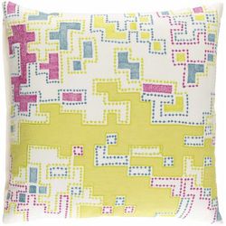 Borth 18" Square Modern Cotton Cream/Light Blue/Light Green/Magenta Throw Pillow - Boutique Rugs