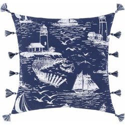 Wallacia 18"H x 18"W Coastal Cotton Dark Blue/Off White/Ink Blue/Teal/Navy Throw Pillow - Boutique Rugs
