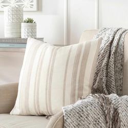 Pawling 18" Square Cottage Beige/Oatmeal/Medium Gray Throw Pillow - Boutique Rugs