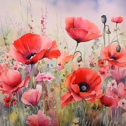 TEMU 1pc Poppy Flower Pattern 5d Diamond Painting Kit For Adults, Beginners, Round Crystal Rhinestone Art, Floral Wall Decor, 30x30cm/11.8x11.8inch