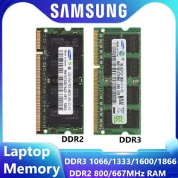 Samsung DDR2 DDR3 Ram Laptop Memory 2GB 4GB 8GB SODIMM RAM 667 800 1066 1600 1866MHz High Performance Non ECC Unbuffered Memory