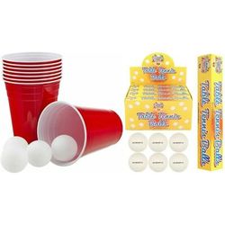 TEMU Hot Bargains 50 X Red Party Cups Size 16oz / 500ml + Pong Balls - Sealed Packaging Reusable Plastic