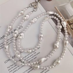 TEMU Elegant Multi-strand Pearl Phone Chain - Chic Crossbody & Shoulder Bag Strap With Glossy Beads, Anti-drop Accessory, Stylish Outfits, Phone Strap
