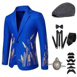 Anni 1920 Ispirato al vintage Il grande Gatsby Costume da festa Set di accessori Stampa Senza colletto Costume Per uomo Halloween Festa Sera Casual Quotidiano Adulti Cappotto