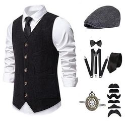 Anni 1920 Ispirato al vintage Il grande Gatsby Costume da festa Mascherata Set di accessori Senza maniche Senza colletto Costume Per uomo Halloween Festa Sera Casual Quotidiano Adulti Gilet Cappello