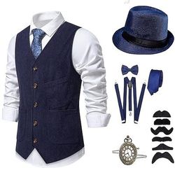 Anni 1920 Ispirato al vintage Il grande Gatsby Costume da festa Mascherata Set di accessori Senza maniche Senza colletto Costume Per uomo Halloween Festa Sera Casual Quotidiano Adulti Gilet Cappello