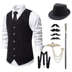 Anni 1920 Ispirato al vintage Il grande Gatsby Costume da festa Mascherata Set di accessori Senza maniche Senza colletto Costume Per uomo Halloween Festa Sera Casual Quotidiano Adulti Gilet Cappello
