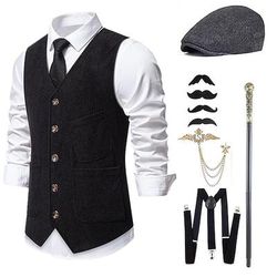 Anni 1920 Ispirato al vintage Il grande Gatsby Costume da festa Mascherata Set di accessori Senza maniche Senza colletto Costume Per uomo Halloween Festa Sera Casual Quotidiano Adulti Gilet Cappello