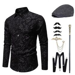 Anni 1920 Ispirato al vintage Il grande Gatsby Costume da festa Set di accessori Collo ripiegato Costume Per uomo Halloween Festa Sera Casual Quotidiano Adulti Blusa Cappello
