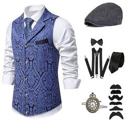 Anni 1920 Ispirato al vintage Il grande Gatsby Costume da festa Mascherata Set di accessori Senza maniche Stampa Collo ripiegato Costume Per uomo Halloween Festa Sera Casual Quotidiano Adulti Gilet
