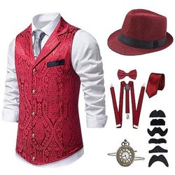 Anni 1920 Ispirato al vintage Il grande Gatsby Costume da festa Mascherata Set di accessori Senza maniche Stampa Collo ripiegato Costume Per uomo Halloween Festa Sera Casual Quotidiano Adulti Gilet