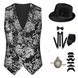 Anni 1920 Ispirato al vintage Il grande Gatsby Costume da festa Set di accessori Senza maniche Stampa Senza colletto Costume Per uomo Halloween Festa Sera Casual Quotidiano Adulti Gilet Cappello