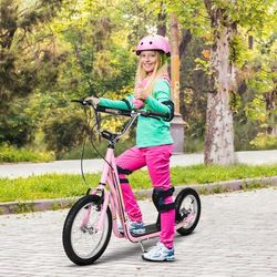TEMU Teen Scooter Push Kick Scooters For Kids With Rubber Wheels Adjustable Handlebar Front Rear Dual Brakes Kickstand, For 5+ Years