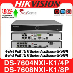 Hikvision Network Video Recorder DS-7604NXI-K1/4P DS-7608NXI-K1/8P 4K 4/8CH 4/8 POE Acusense 1SATA NVR 8MP H.265+ Surveillance