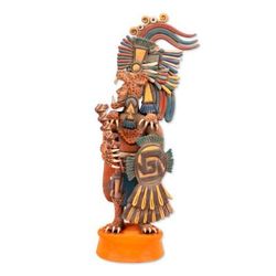 Ceramic sculpture, 'Large Jaguar Warrior'