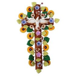 Cross of Faith,'Handcrafted Floral Ceramic Wall Cross from Mexico'