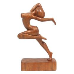 Human Beauty,'Balinese Handcrafted Brown Suar Wood Sculpture of a Woman'