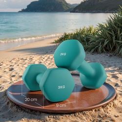 TEMU Set Of 2 Neoprene Hex Dumbbells, 2 X 3 Kg, With Dumbbells Bars, Ergonomic Handles, Slip-resistant Neoprene Coating, Strength And Cardio Exercises, Solid Iron Construction