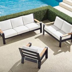 Calhoun 3-pc. Sofa Set in Matte Black Aluminum - Standard, Performance Rumor Midnight - Frontgate