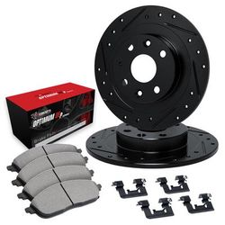 R1 Concepts Brake Disc & Pad Kit eLINE Black Rotors with Optimum OEp Pads Series, Rear, 1 Year Limited Warranty WHUH1-72032