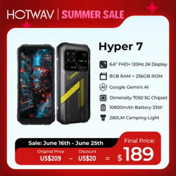 HOTWAV Hyper 7 Rugged Phone 5G 10800mAh 33W Smartphone 6.6'' FHD+ 2K Display 8GB 256GB Cellphone 280LM Android 14 Mobile Phone