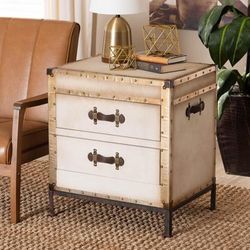 Laura Vintage White Canvas 2-Drawer End Table Trunk by Wholesale Interiors INC in White (Size ONE SIZE)