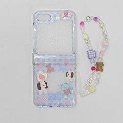 TEMU Handmade Plaid Bear Laser Paper Phone Case With Lanyard For Galaxy , Z Flip4, Z Flip5, - Creative Simple & Unique Full-protection Cover