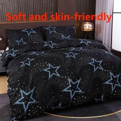 TEMU 3pcs Set Of Starry Sky Quilt Covers, 80g/m² Polyester, Lightweight, Suitable For All , Zipper Closure, Machine Washable, Including 1 Sheet And 2 Pillowcases Quilts, Holiday Gift